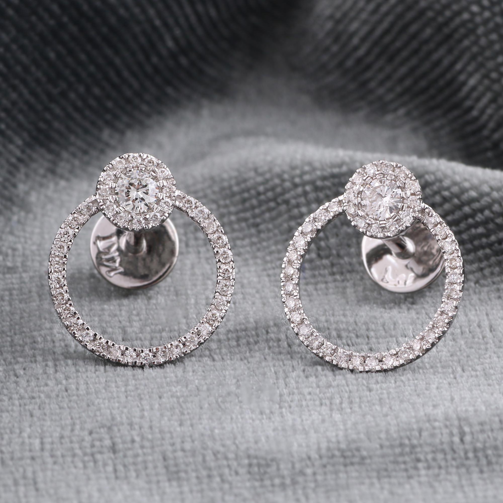 Brilliant Cut IGI Certified 0.37 Carat Natural Diamond 'SI/H-I' 14K White Gold Stud Earrings For Sale