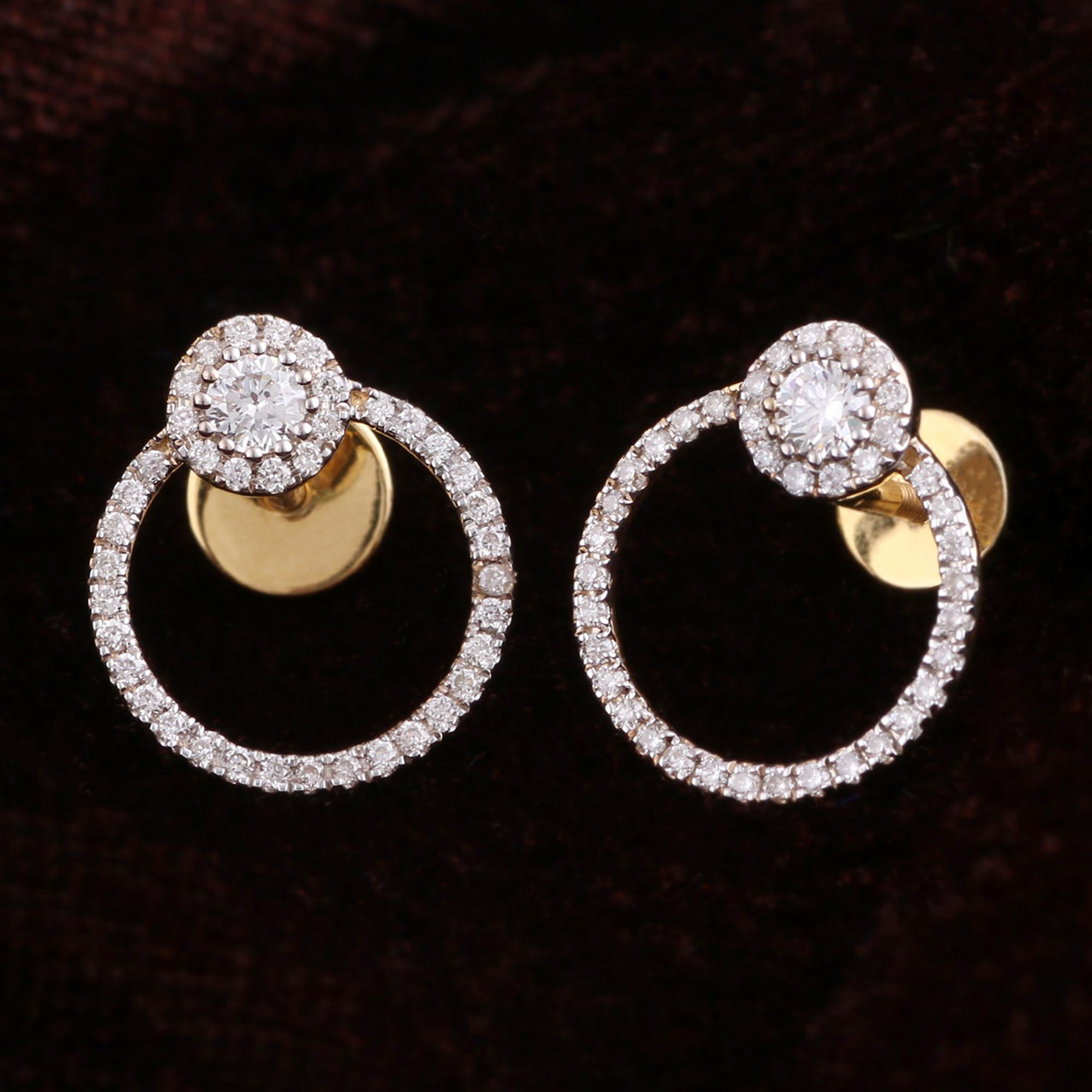 Modern IGI Certified 0.38 Carat Natural Diamond 'SI/G-H' 14K Yellow Gold Stud Earrings For Sale