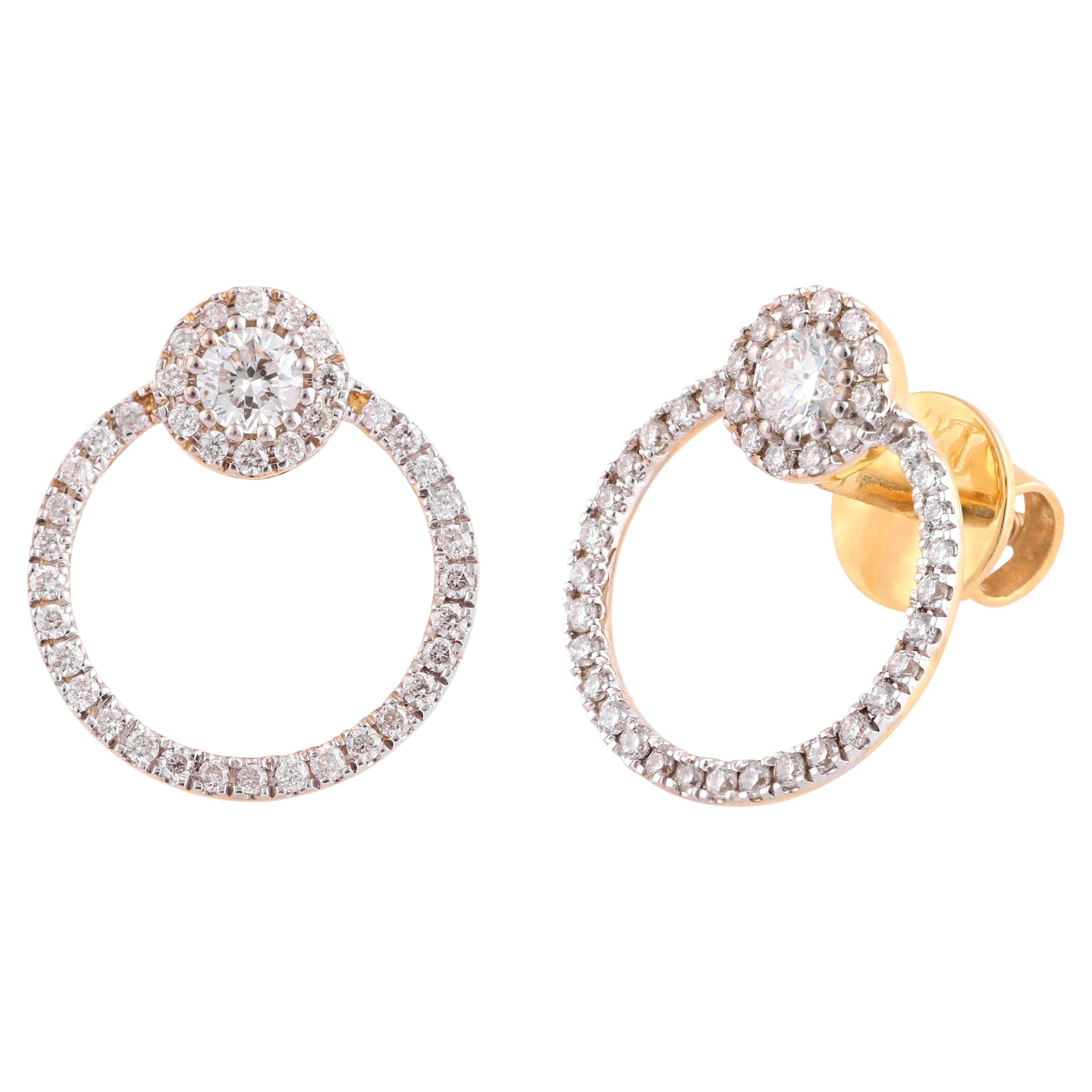 IGI Certified 0.38 Carat Natural Diamond 'SI/G-H' 14K Yellow Gold Stud Earrings For Sale