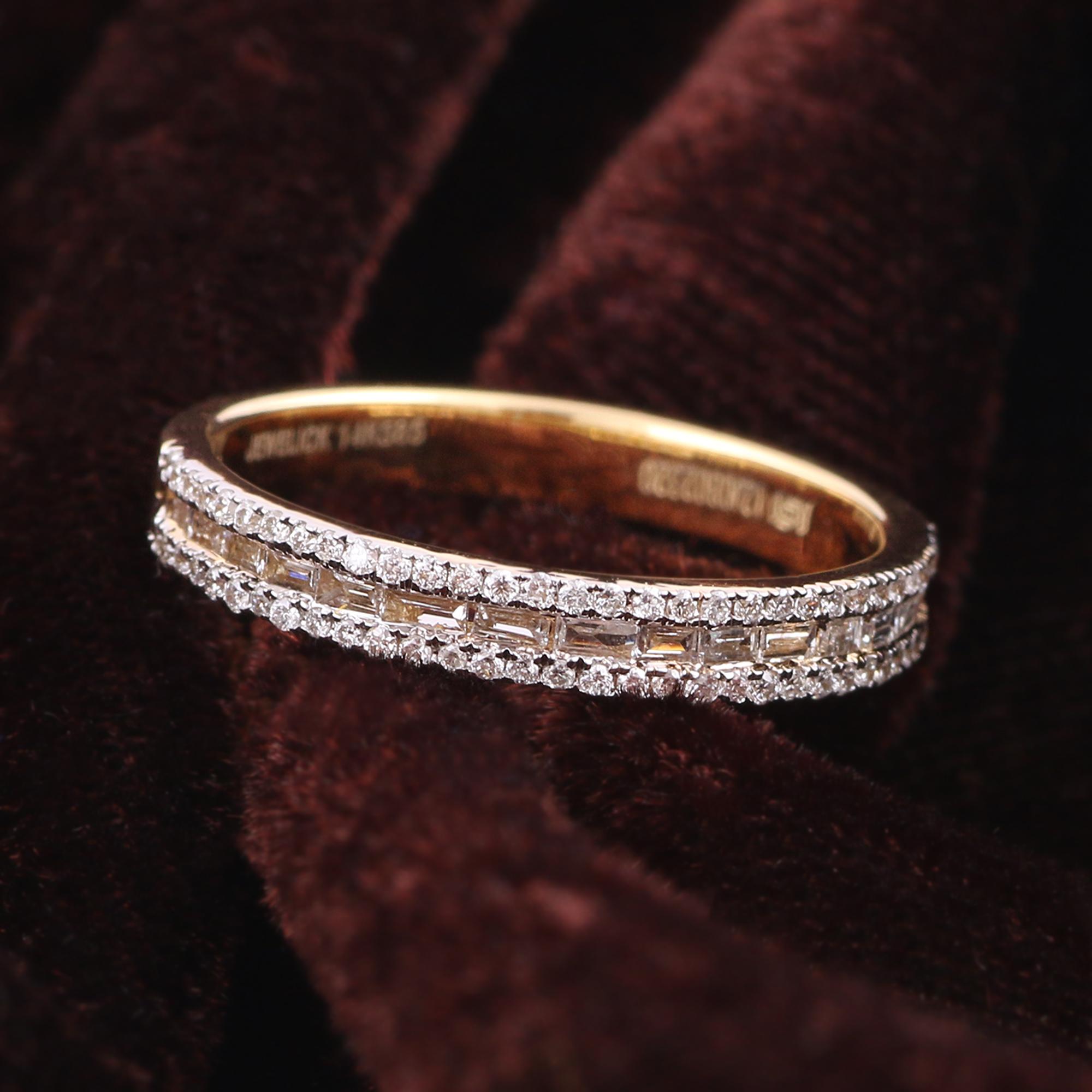 Brilliant Cut IGI Certified 0.38 Carat Natural Diamond 'SI/HI' 14K Yellow Gold Band Ring For Sale
