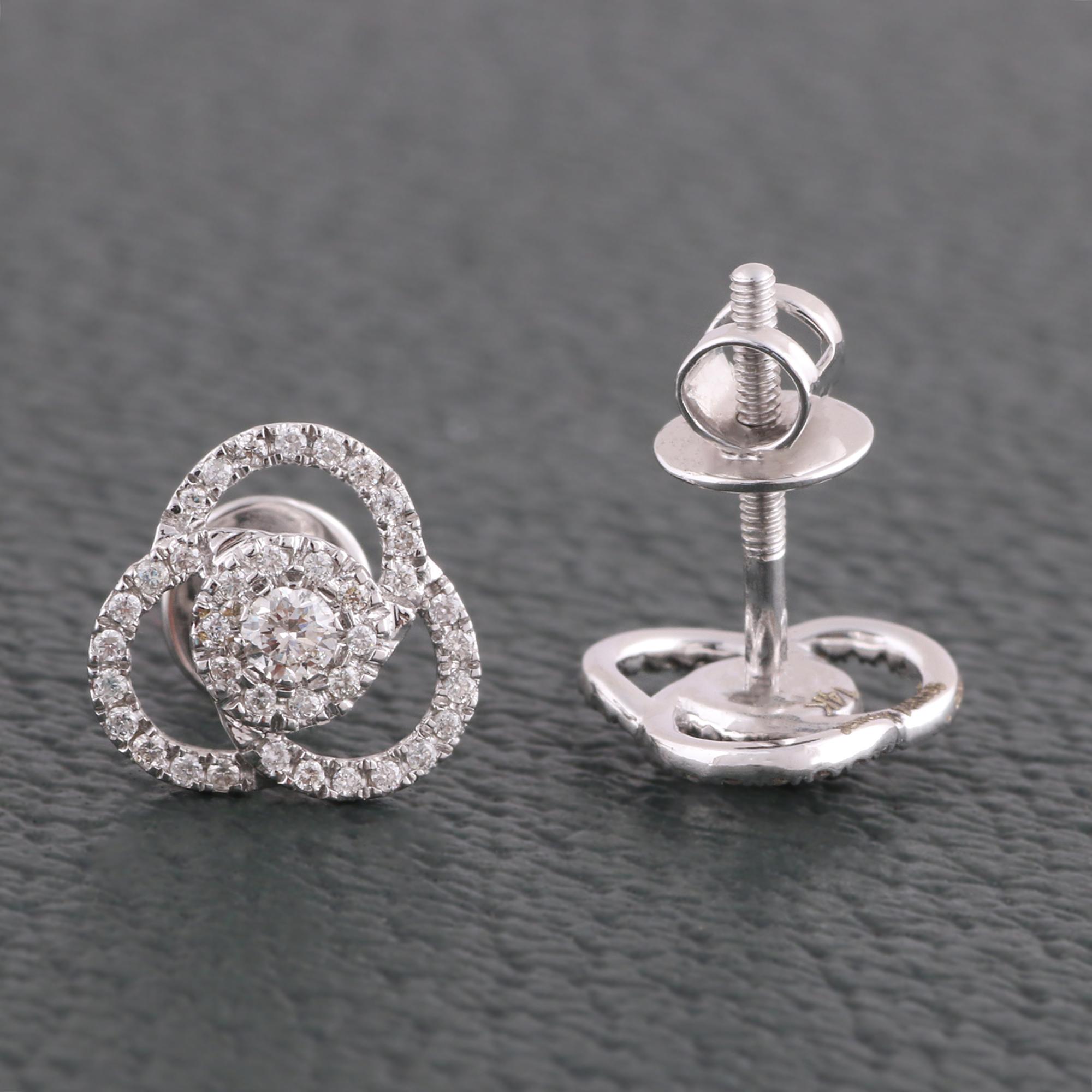 Taille brillant Boucles d'oreilles en or blanc 14 carats avec diamants naturels certifiés IGI de 0,397 carat « SI/H-I » en vente
