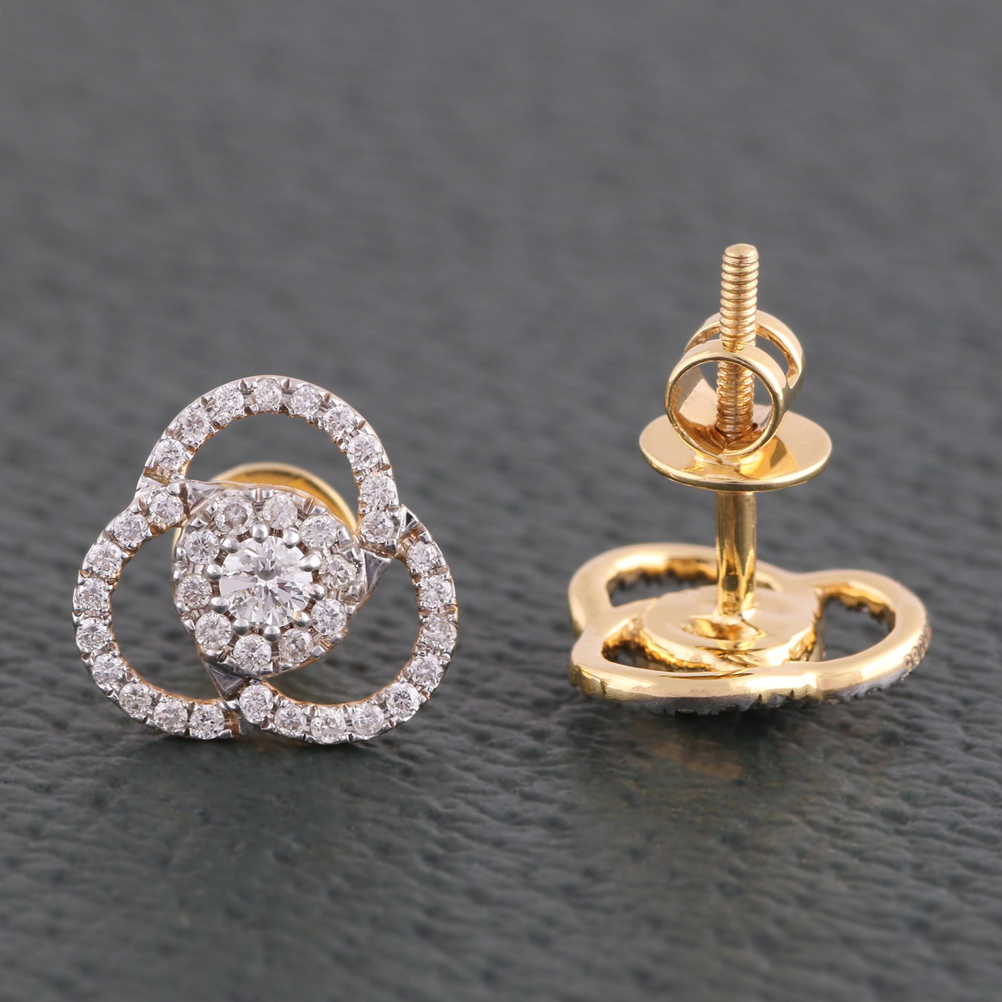 Brilliant Cut IGI Certified 0.397 Carat Natural Diamond 'SI/H-I' 14K Yellow Gold Stud Earrings For Sale