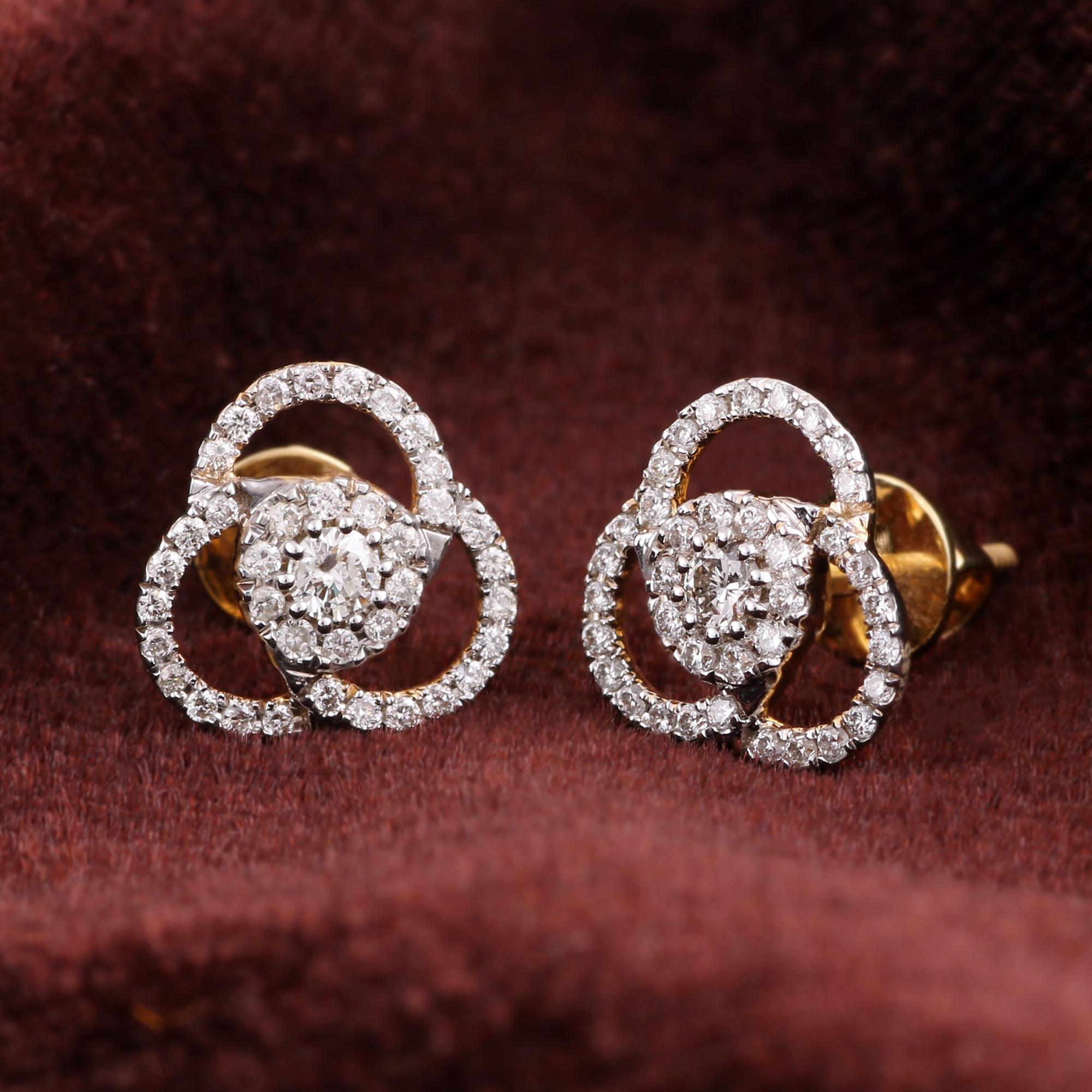 IGI Certified 0.397 Carat Natural Diamond 'SI/H-I' 14K Yellow Gold Stud Earrings In New Condition For Sale In Jaipur, RJ