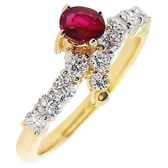 IGI Certified 0.39ct Natural Ruby and 0.47ct Diamonds 18k Yellow Gold Ring For Sale