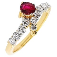 IGI Certified 0.39ct Natural Ruby and 0.47ct Diamonds 18k Yellow Gold Ring