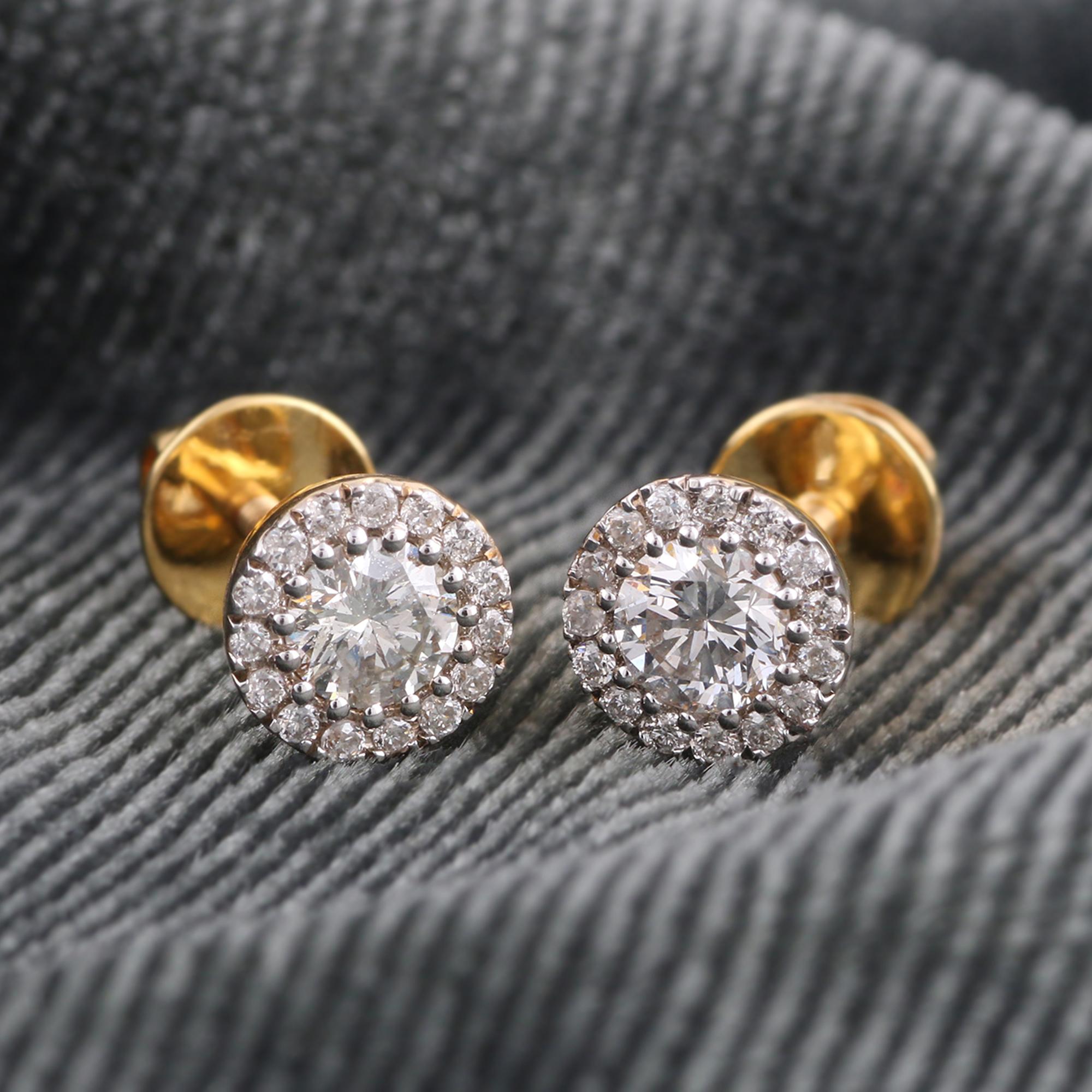Modern IGI Certified 0.41 Carat Natural Diamond 'SI/G-H' 14K Yellow Gold Stud Earrings For Sale