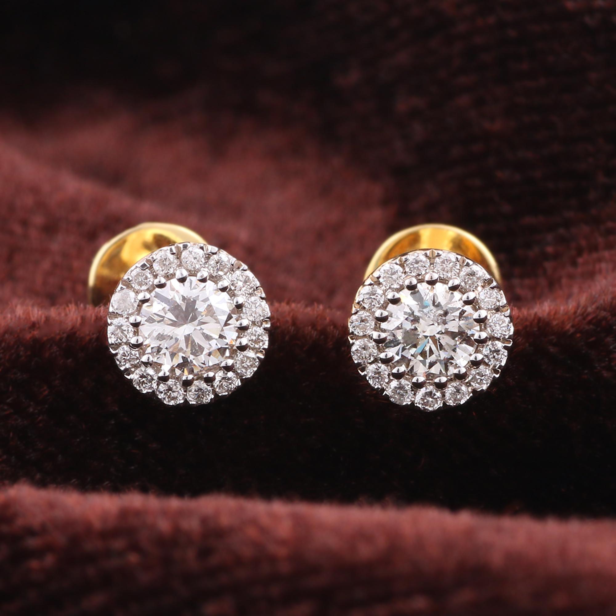 IGI Certified 0.41 Carat Natural Diamond 'SI/G-H' 14K Yellow Gold Stud Earrings In New Condition For Sale In Jaipur, RJ
