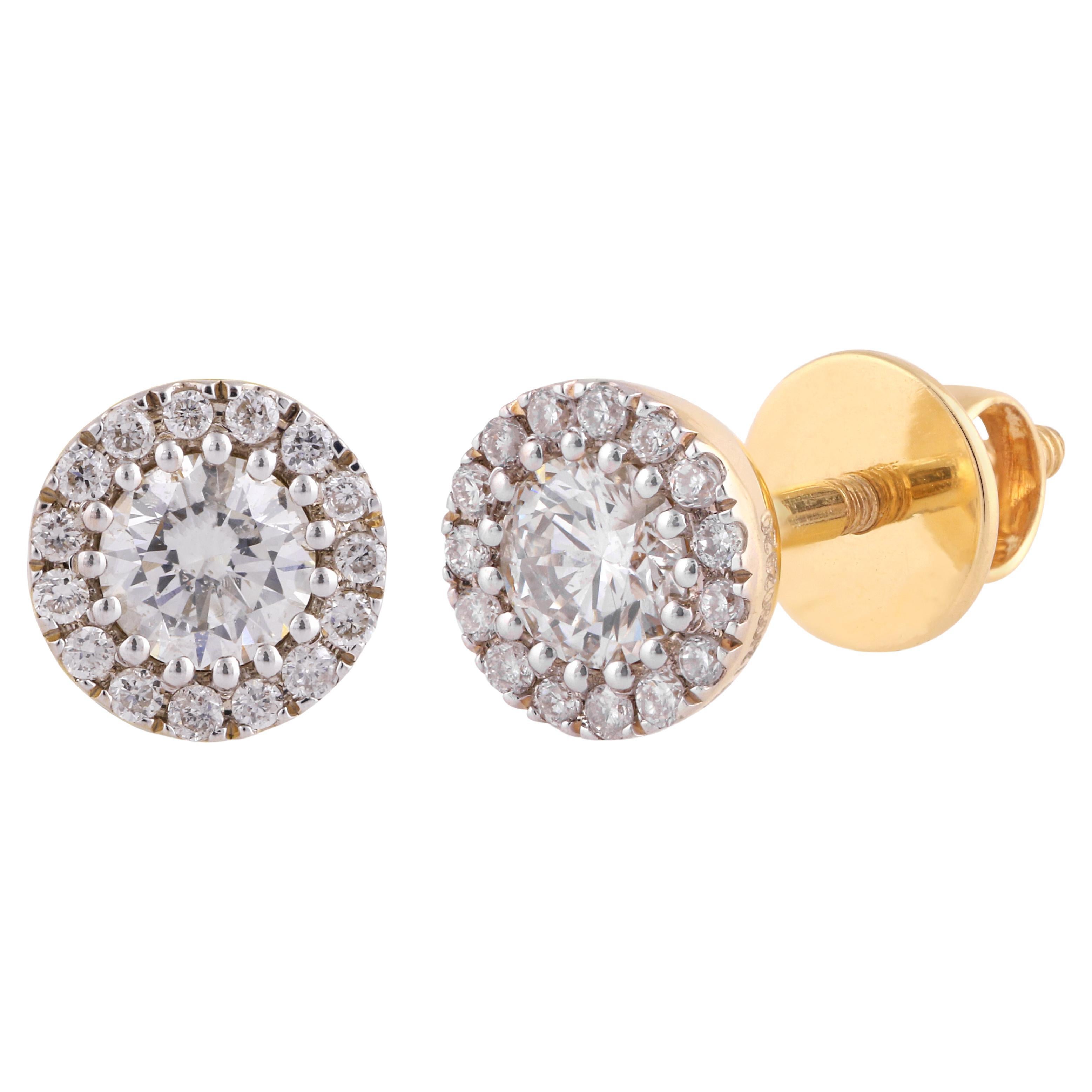 IGI Certified 0.41 Carat Natural Diamond 'SI/G-H' 14K Yellow Gold Stud Earrings For Sale