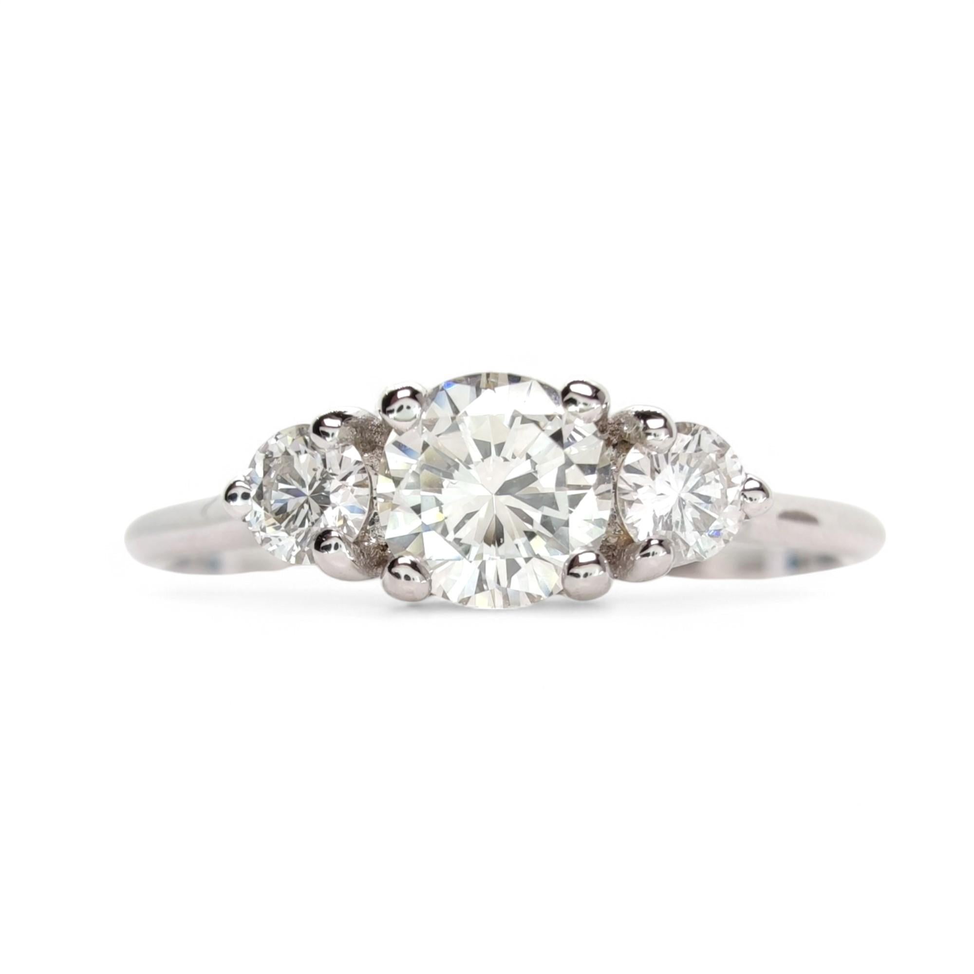 IGI Certified 0.45ct Natural Diamond Three-Stone 18K White Gold Engagement