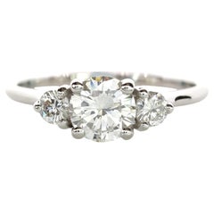 Anillo de compromiso de tres piedras con diamante natural certificado IGI de 0,45 ct -Oro blanco de 18 quilates