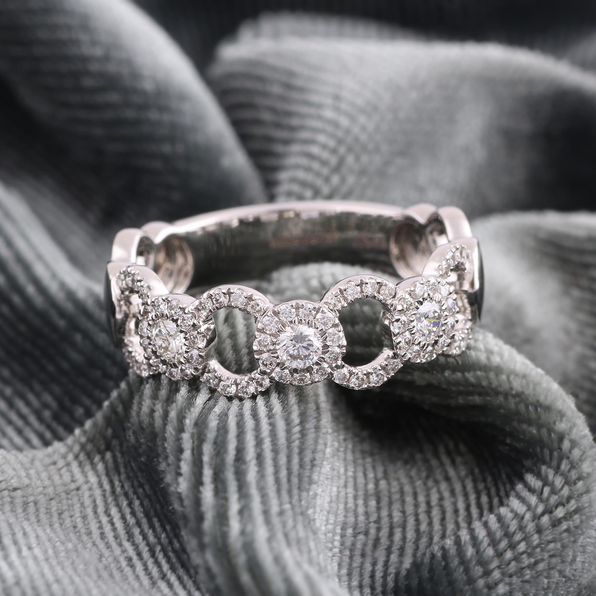 Modern IGI Certified 0.46 Carat Natural Diamond 'SI/H-I' 14K White Gold Wedding Ring For Sale