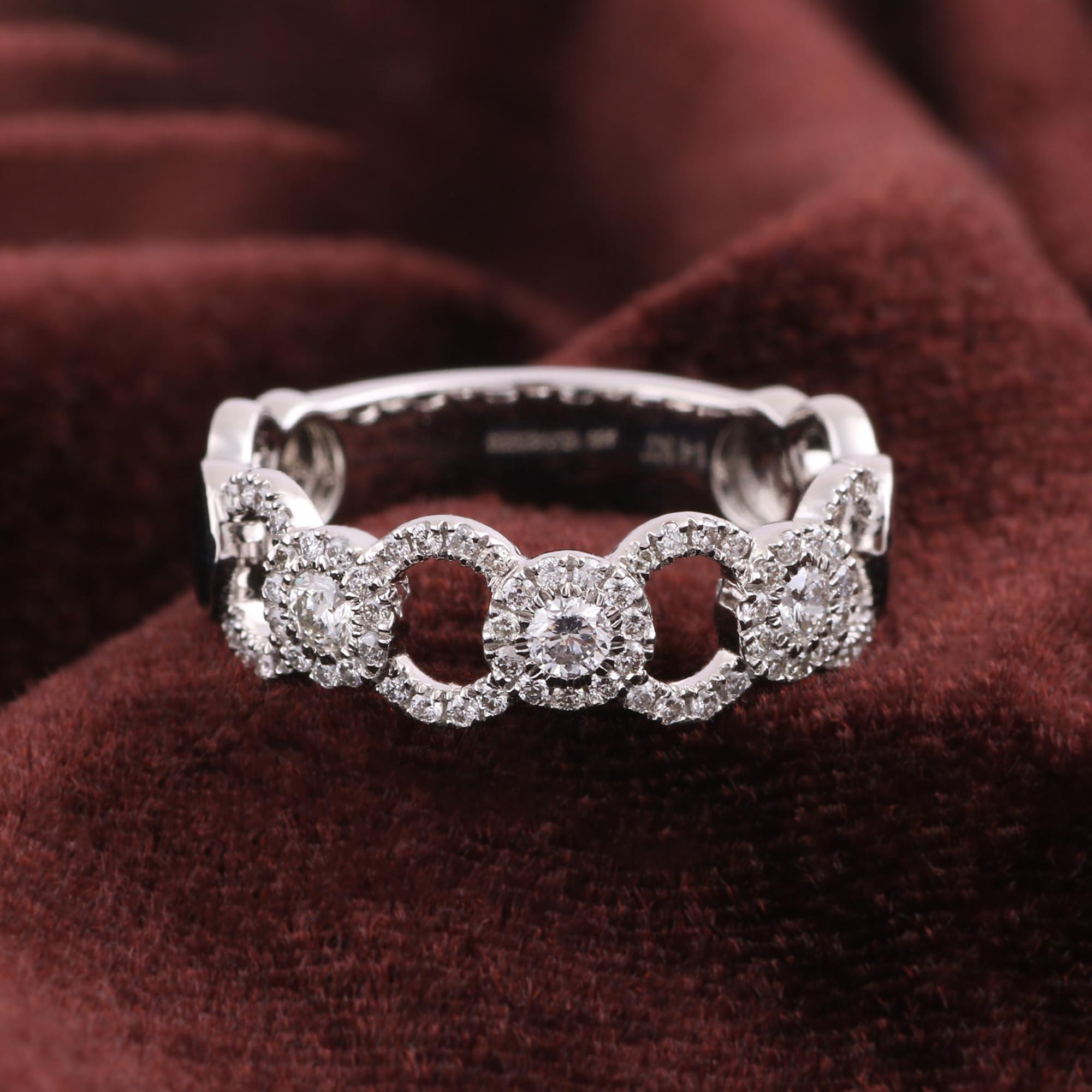 Brilliant Cut IGI Certified 0.46 Carat Natural Diamond 'SI/H-I' 14K White Gold Wedding Ring For Sale