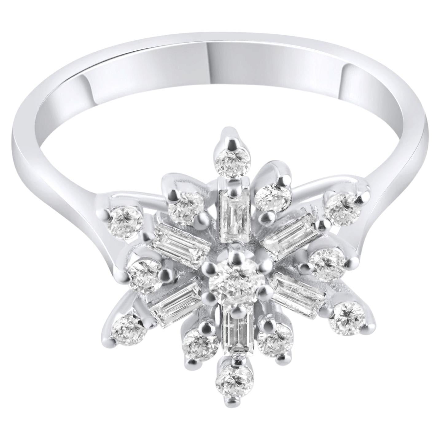 IGI Certified 0.49 Carat Natural Diamond Snowflake Statement Ring in 8K Gold