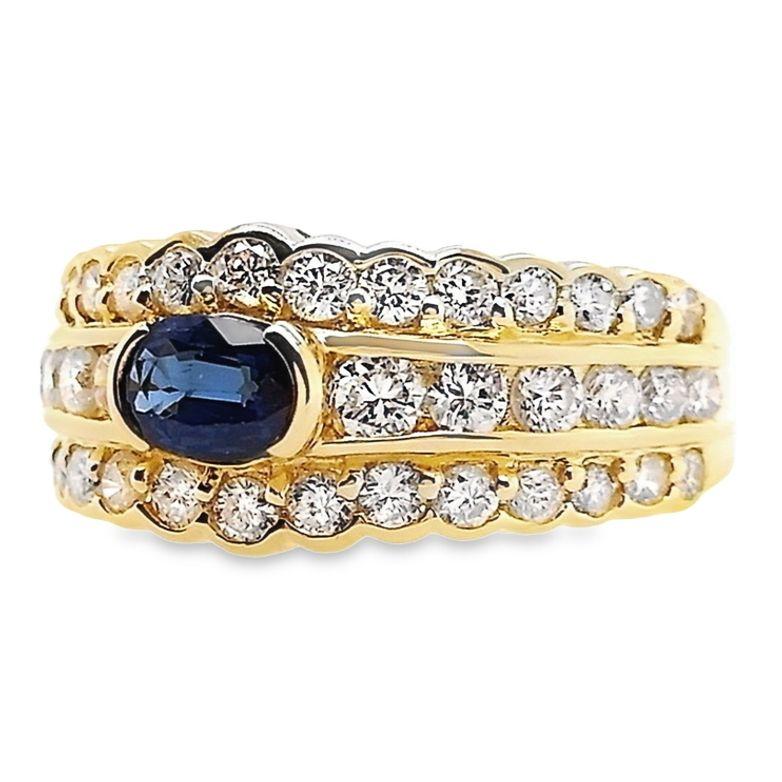 Oval Cut IGI Certified 0.51ct No-treated Sapphire 1.22ct Diamonds 18K Yellow Gold Ring For Sale