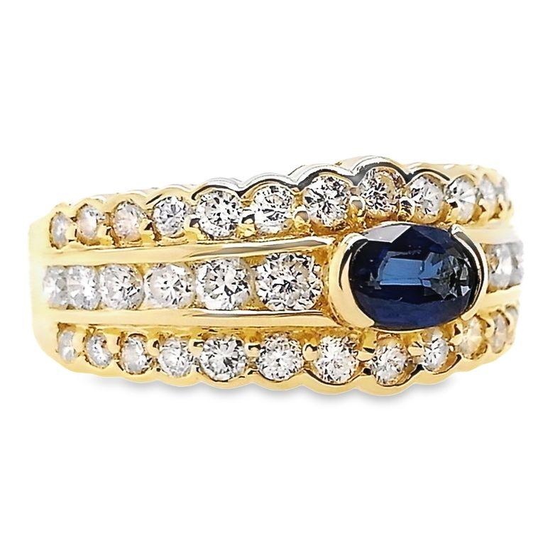 Women's or Men's IGI Certified 0.51ct No-treated Sapphire 1.22ct Diamonds 18K Yellow Gold Ring For Sale