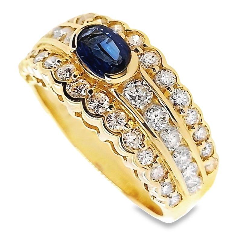 IGI Certified 0.51ct No-treated Sapphire 1.22ct Diamonds 18K Yellow Gold Ring For Sale 1