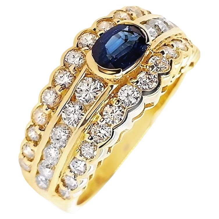 IGI Certified 0.51ct No-treated Sapphire 1.22ct Diamonds 18K Yellow Gold Ring For Sale