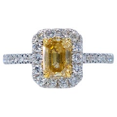 IGI Certified 0.59 Carat Yellow Diamond & 0.27 Carat Diamond Ring in 18K Gold