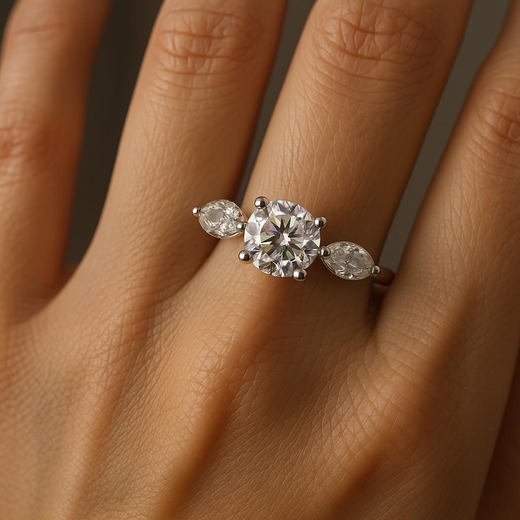 Contemporain Bague de fiançailles en or blanc 18 carats à trois pierres avec diamant naturel certifié IGI de 0,60 carat en vente