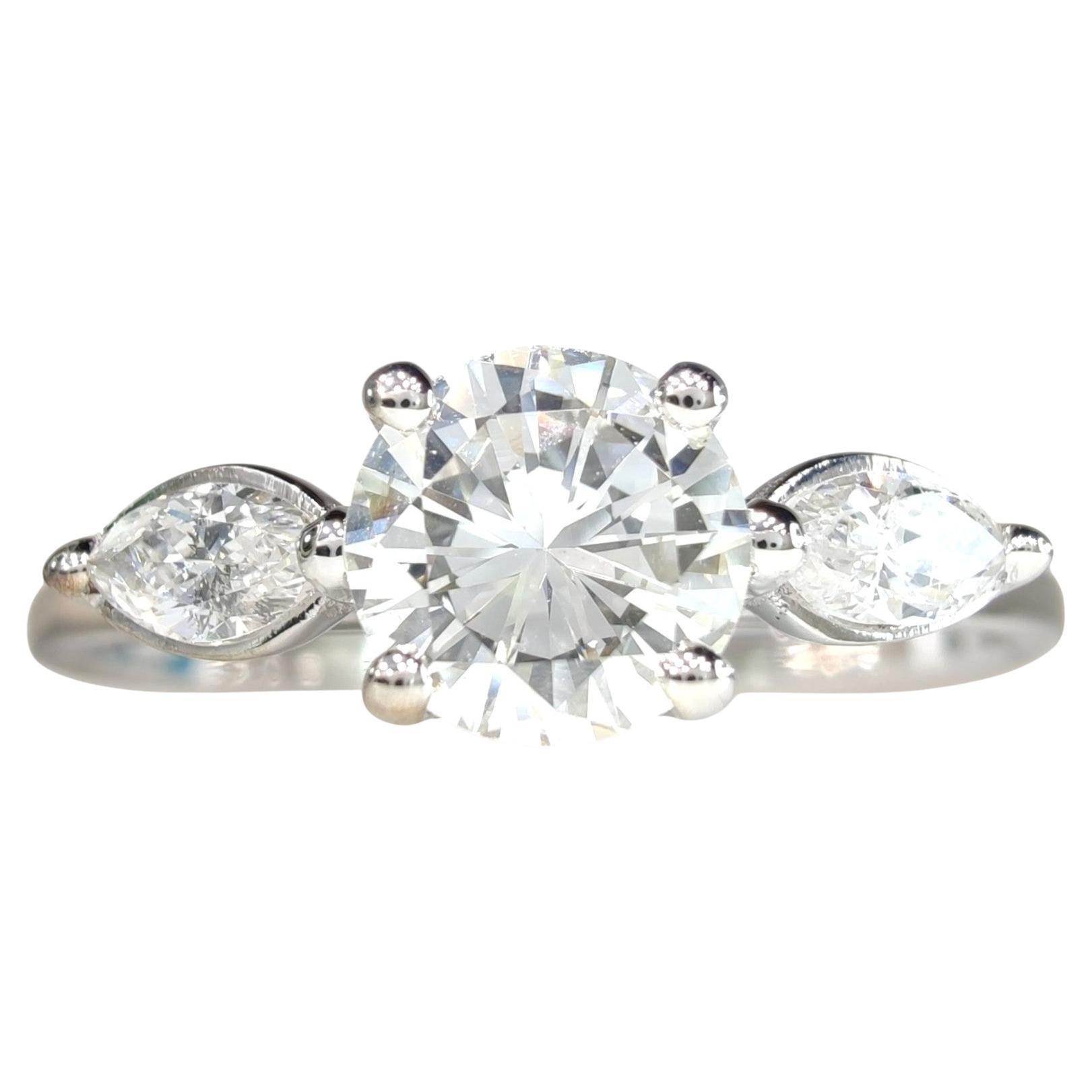 IGI Certified 0.60ct Natural Diamond Three-Stone 18K White Gold Engagement