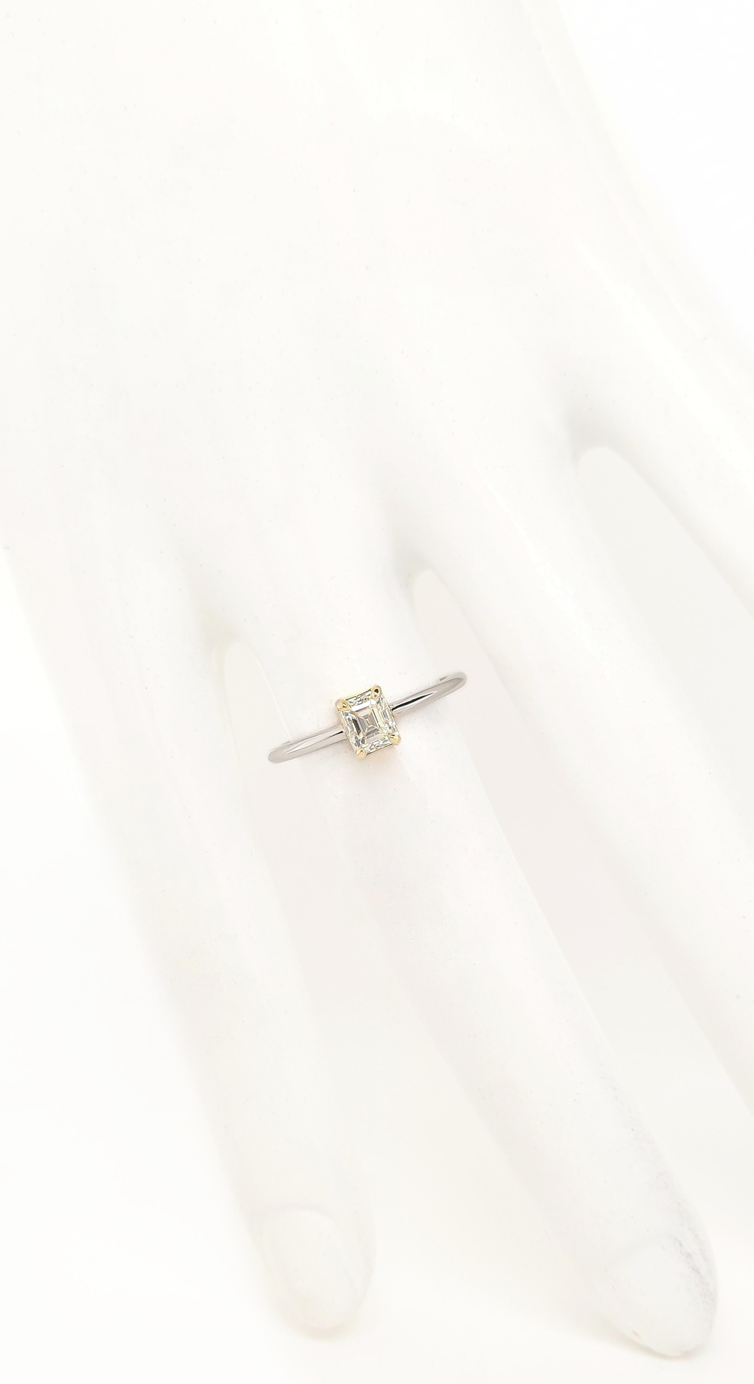 Emerald Cut IGI Certified 0.61ct Natural Fancy Diamond 14K Yellow & White Gold Ring For Sale