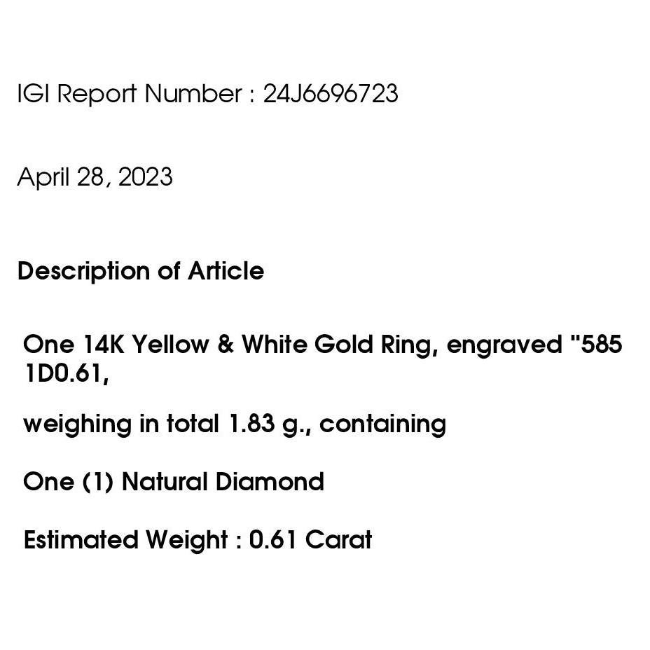 IGI Certified 0.61ct Natural Fancy Diamond 14K Yellow & White Gold Ring For Sale 4