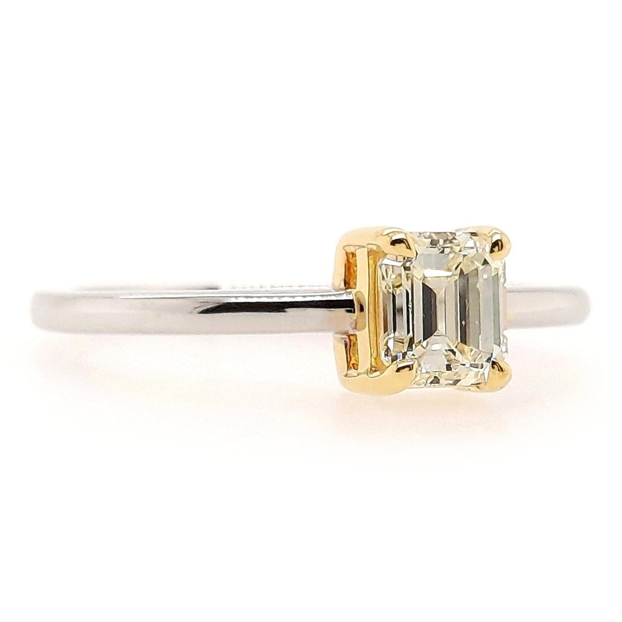 Women's IGI Certified 0.61ct Natural Yellow VS Diamonds 14k Yellow & White Gold Ring For Sale
