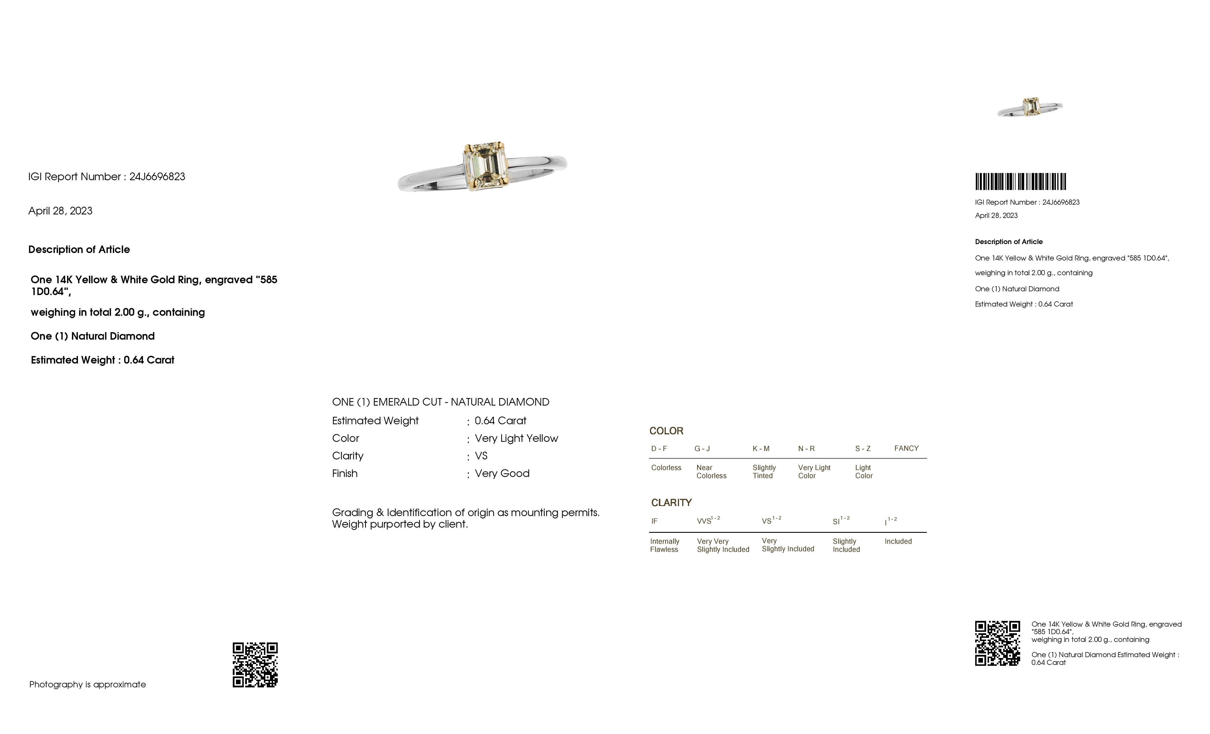IGI Certified 0.61ct Natural Yellow VS Diamonds 14k Yellow & White Gold Ring For Sale 2