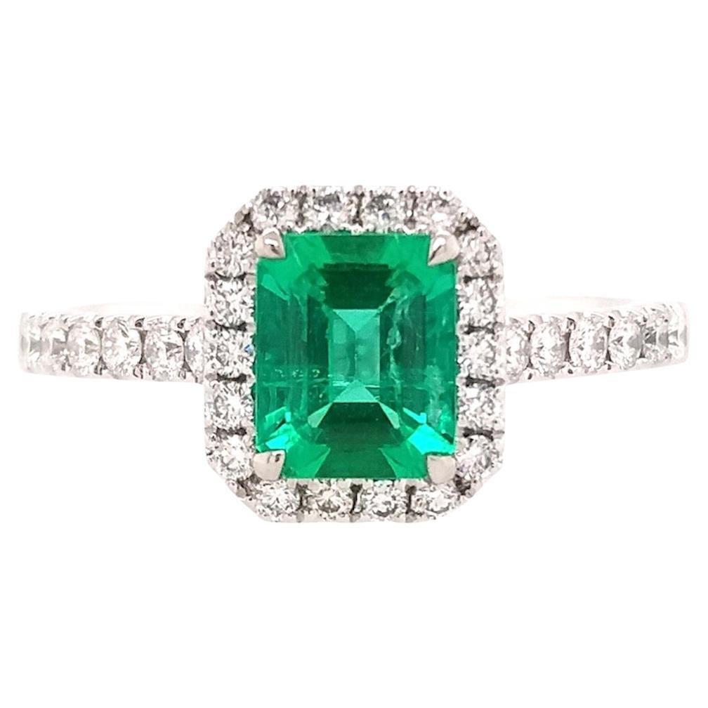 Anillo de Esmeralda Colombiana y Diamante Blanco, talla Esmeralda, certificado IGI