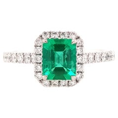 Anillo de Esmeralda Colombiana y Diamante Blanco, talla Esmeralda, certificado IGI