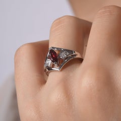 IGI Certified 0.68 Carat Natural Garnet and Diamond Statement Ring in 14K Gold