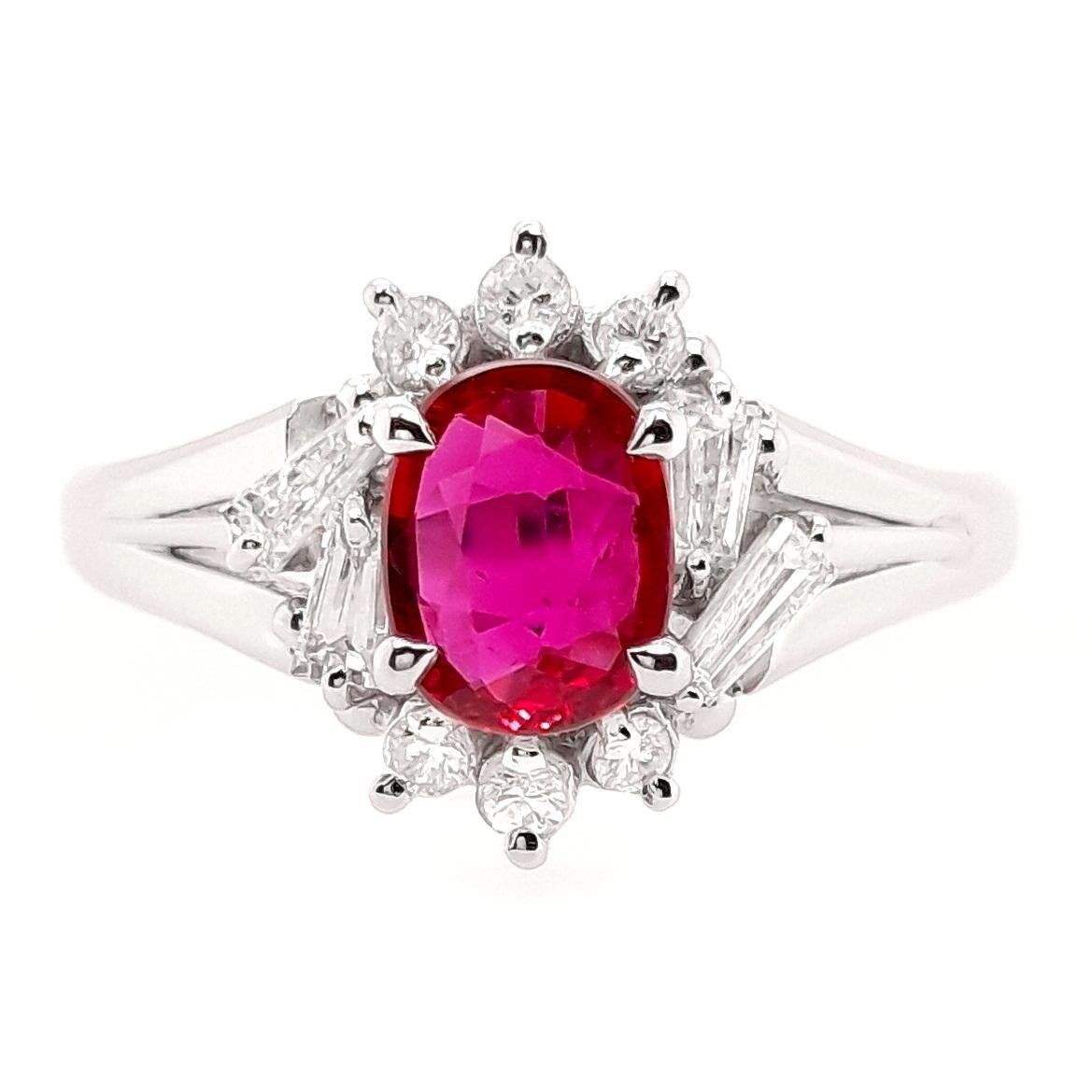 Sparkle in style with our Top Crown Jewelry House collection platinum ring, showcasing natural oval-cut ruby and shiny natural diamonds. A touch of luxury for your everyday ensemble.

This ring is certified by IGI laboratory, report number: