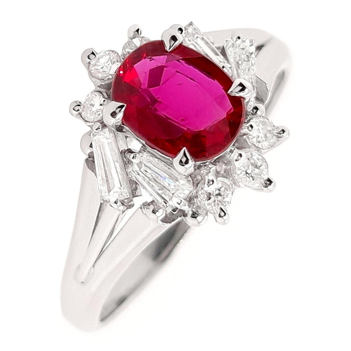 De las mujeres Rubí natural certificado IGI de 0,68 ct y diamantes naturales de 0,27 ct Anillo de platino