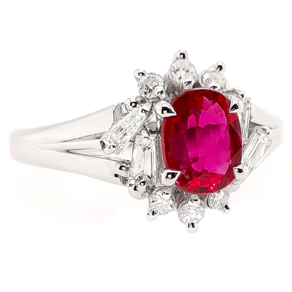 Rubí natural certificado IGI de 0,68 ct y diamantes naturales de 0,27 ct Anillo de platino 1