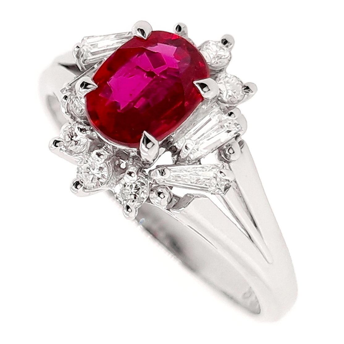 Rubí natural certificado IGI de 0,68 ct y diamantes naturales de 0,27 ct Anillo de platino 3