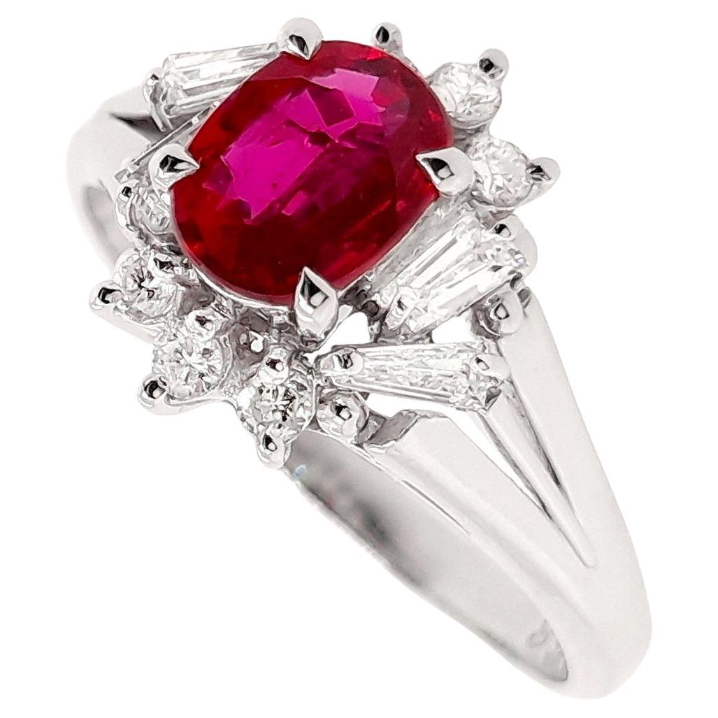 IGI Certified 0.68ct Natural Ruby and 0.27ct Natural Diamonds Platinum Ring For Sale