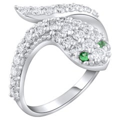 IGI Certified 0.69 Carat Natural Emerald and Diamond Snake Ring in 14K Gold