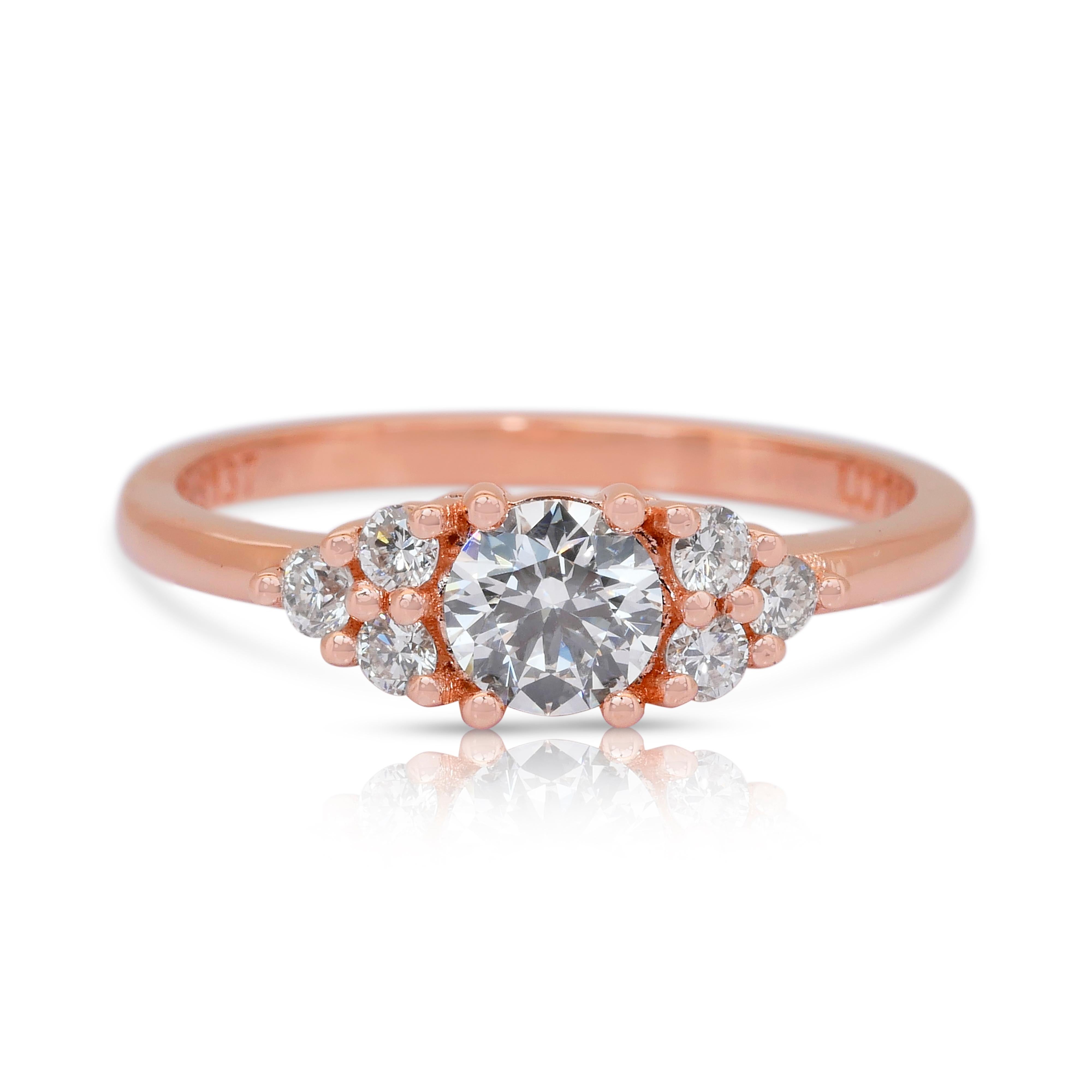 IGI Certified 0.70ct Diamonds 7-Stone Ring in 18k Rose Gold