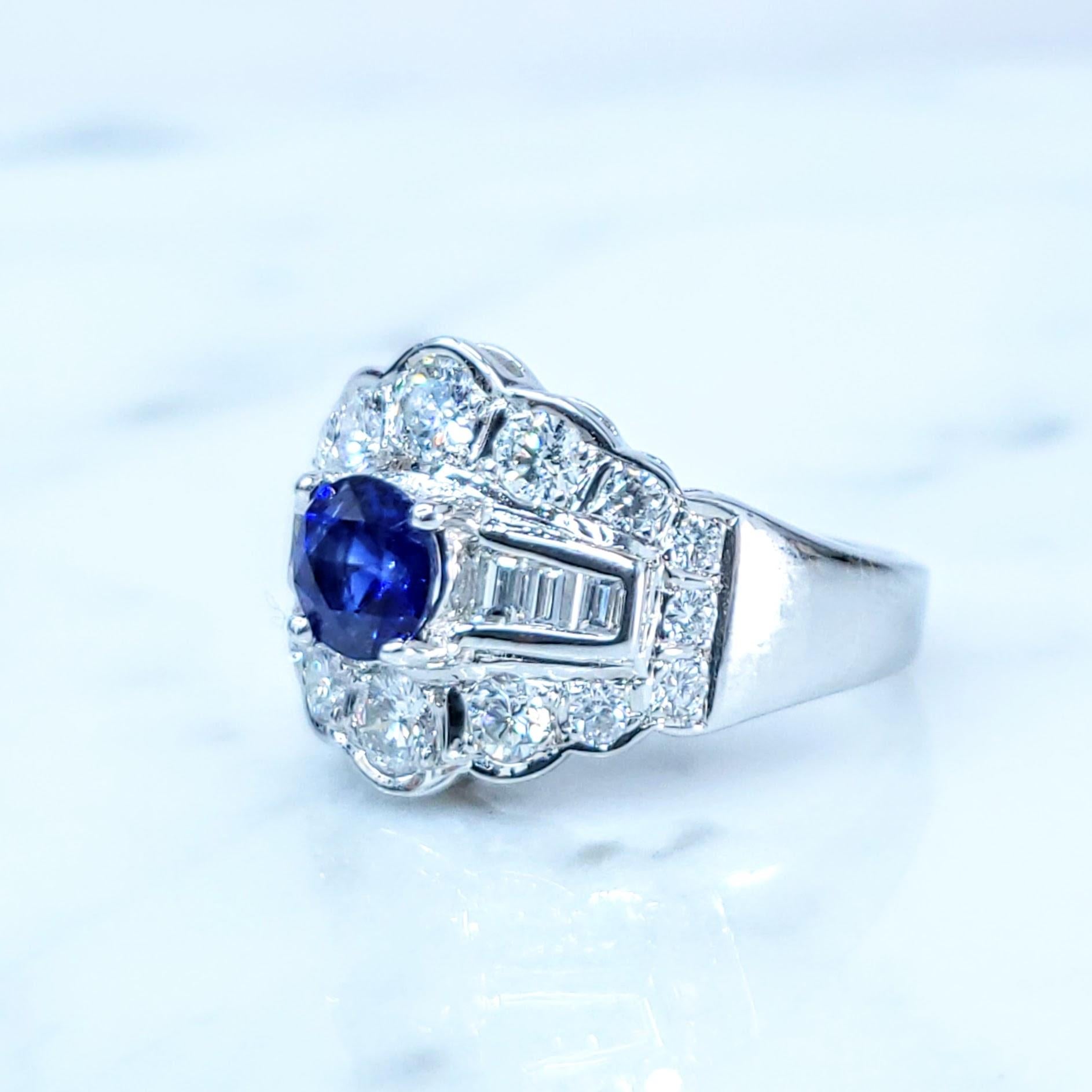 Oval Cut IGI Certified 0.73 Carat Blue Sapphire & Diamond Ring in 18K White Gold For Sale