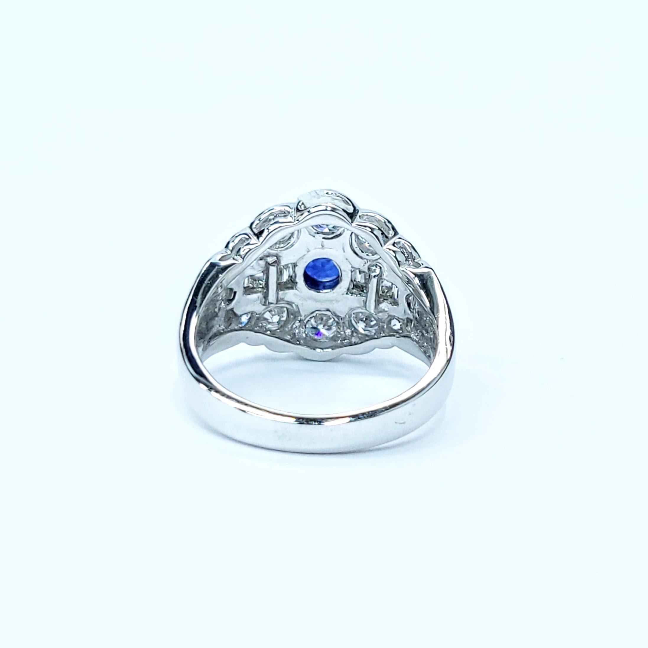 IGI Certified 0.73 Carat Blue Sapphire & Diamond Ring in 18K White Gold For Sale 1
