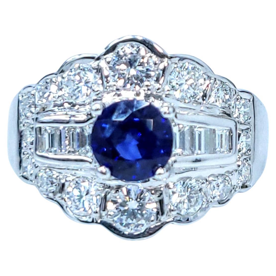 Anillo de zafiro azul y diamante de oro blanco de 18 quilates con certificado IGI de 0,73 quilates
