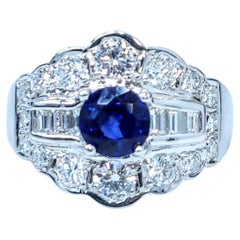 Anillo de zafiro azul y diamante de oro blanco de 18 quilates con certificado IGI de 0,73 quilates