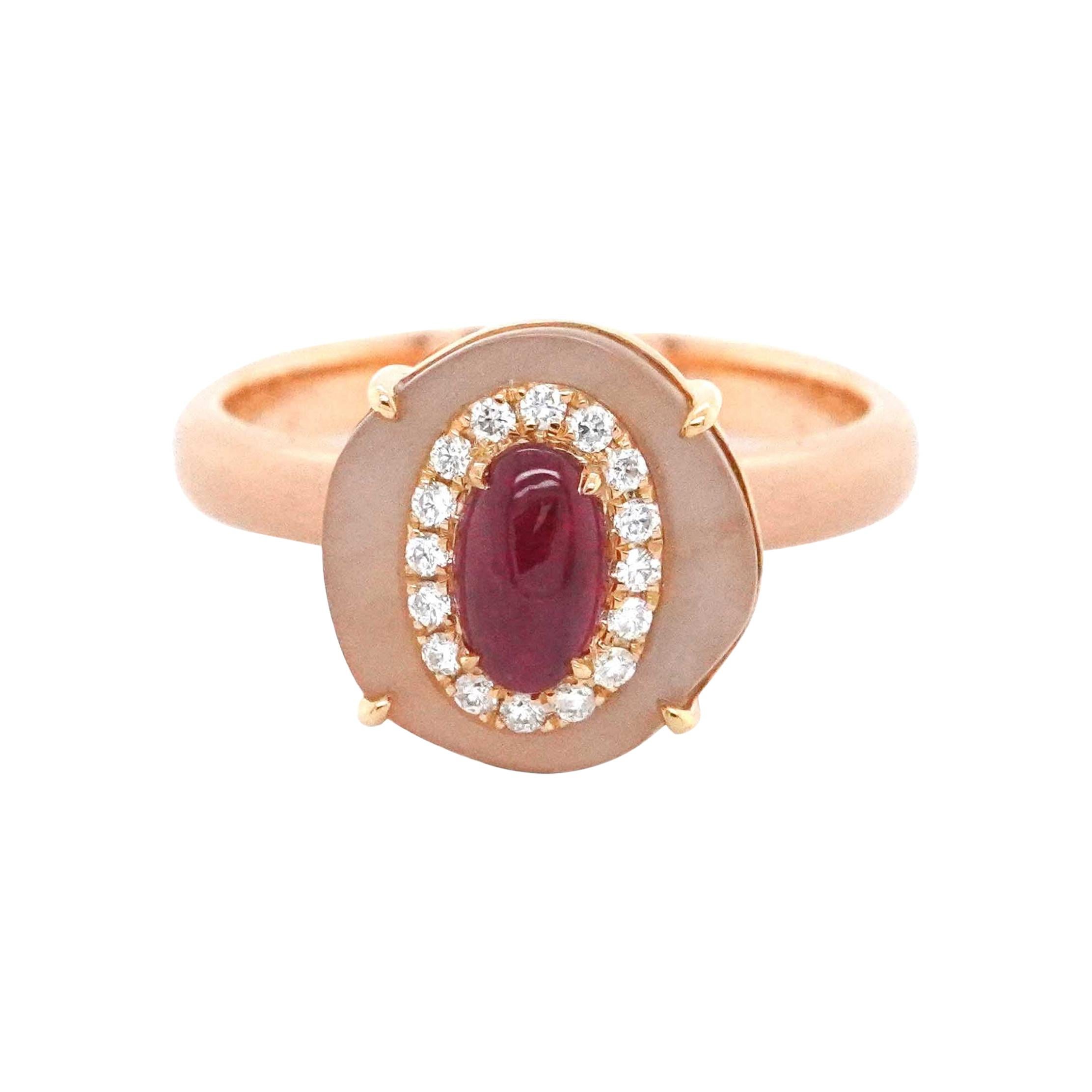 IGI Certified 0.73 Carat Vivid Red Ruby 4.79 Carat Moon Stone Cocktail Ring