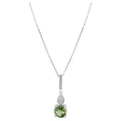 IGI Certified 0.74 Carat Natural Peridot and Diamond Pendant in 14K Gold