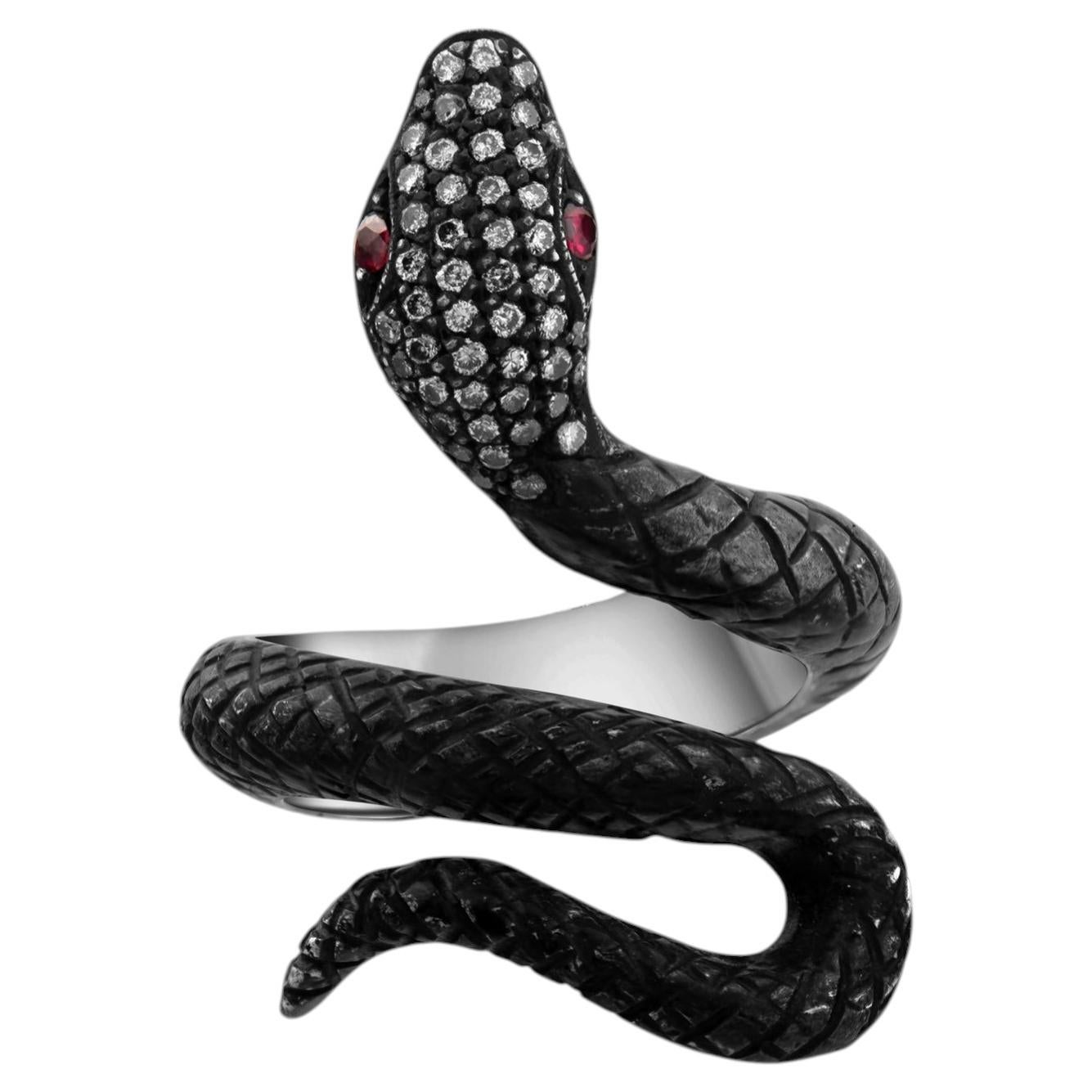 IGI Certified 0.76 Carat Diamond and Ruby Serpent Motif Ring in 8K Gold