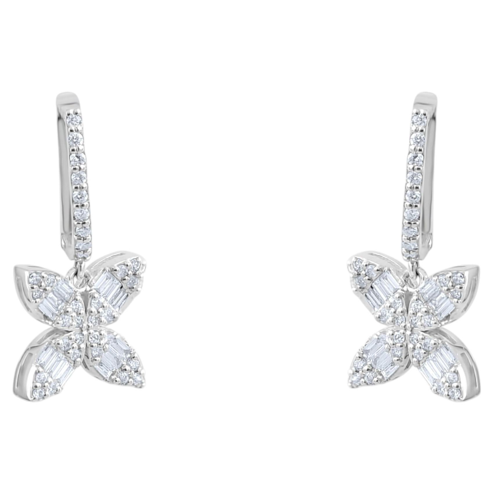 IGI Certified 0.76 Carat Natural Diamond Floral Statement Earrings in 18K Gold For Sale