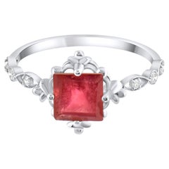 Anello vistoso con granato naturale e diamanti da 0,78 carati, certificato IGI, in oro 14K