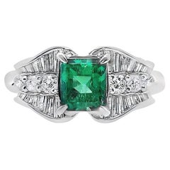 IGI Certified 0.80ct Colombian Emerald and 0.51ct Natural Diamonds Platinum Ring