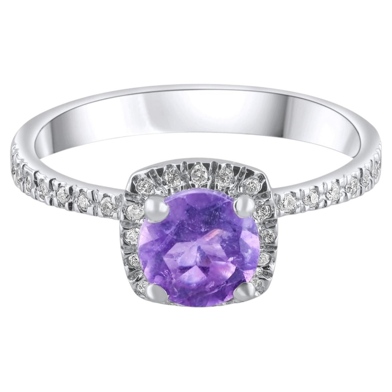 IGI Certified 0.84 Carat Natural Amethyst and Diamond Ring in 14K Gold
