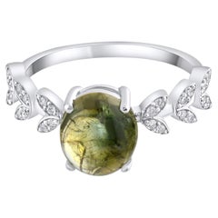 Anello con tormalina naturale e diamanti da 0,84 carati, certificato IGI, in oro 14K